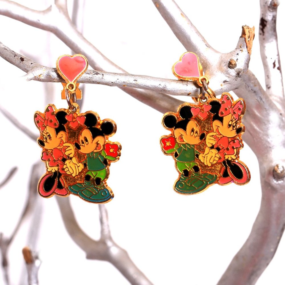 Mickey & Minnie Showing Love VINTAGE Earrings